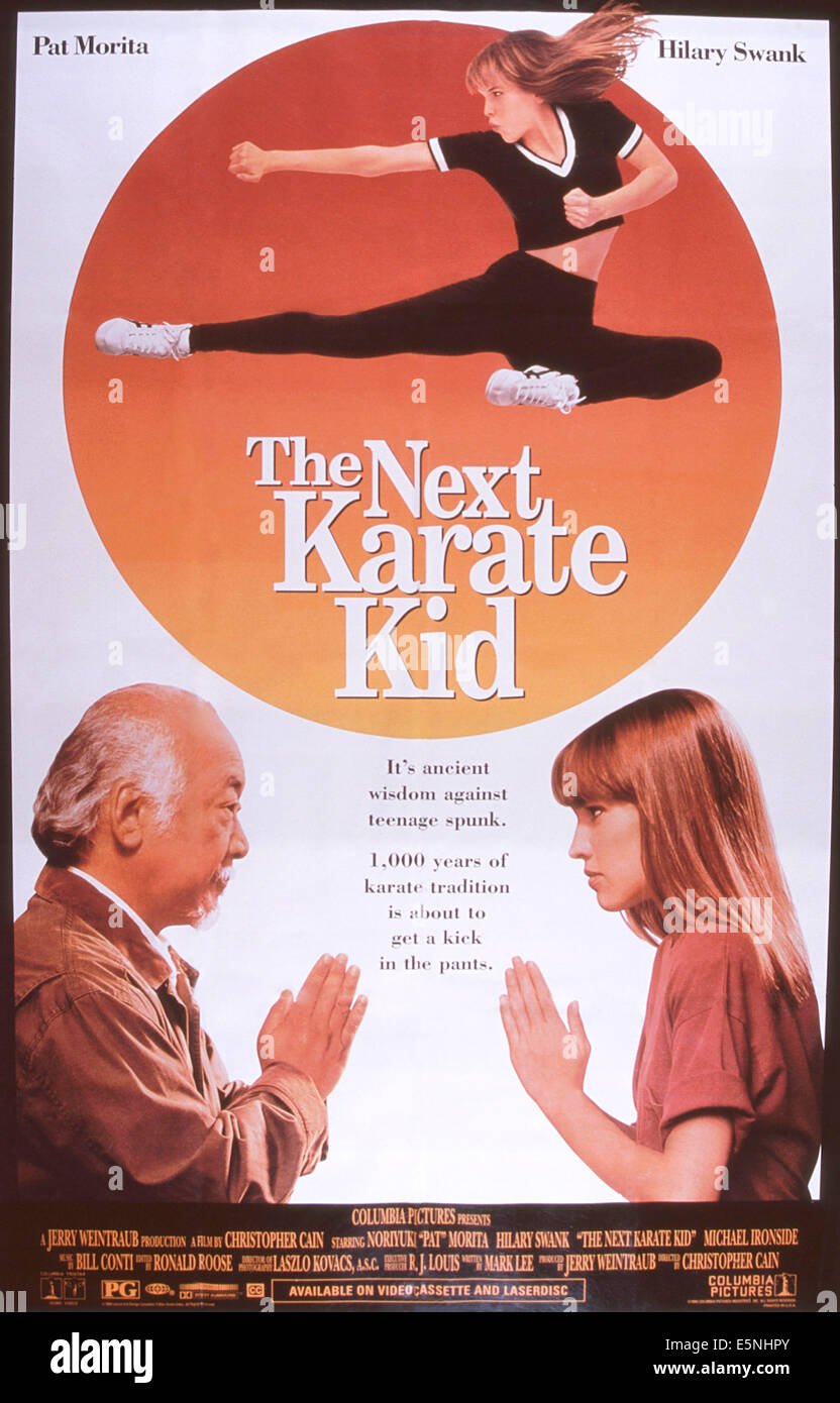 THE NEXT KARATE KID, US poster, from left: Pat Morita, Hilary Swank, 1994, ©Columbia Pictures/courtesy Everett Collection Stock Photo