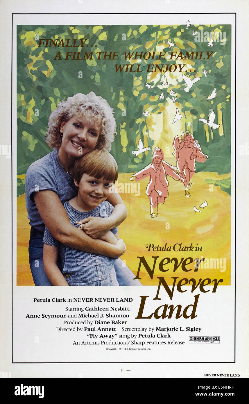 NEVER NEVER LAND, US poster art, from left, Petula Clark, Mark Burdis