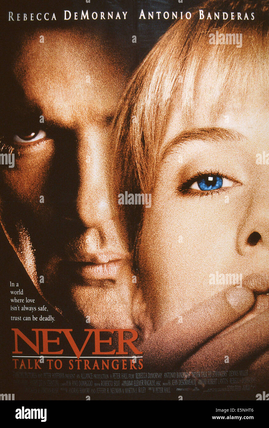 NEVER TALK TO STRANGERS, US poster, from left: Antonio Banderas, Rebecca De Mornay, 1995, ©TriStar Pictures/courtesy Everett Stock Photo