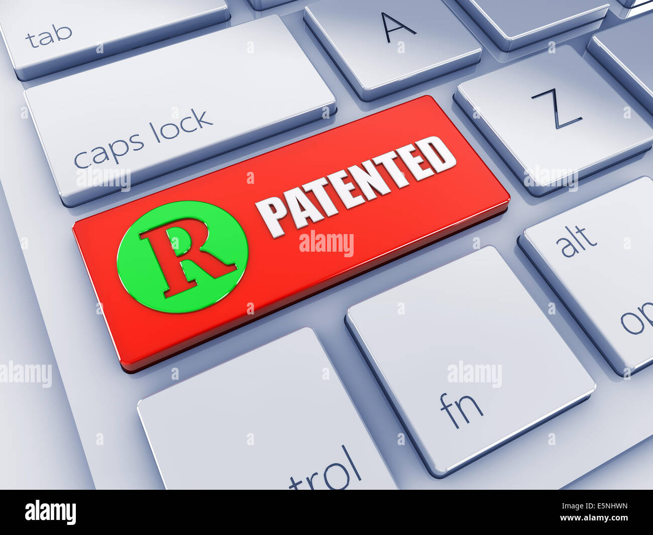 Red Patented key with green icon , 3d computer keyboard Stock Photo