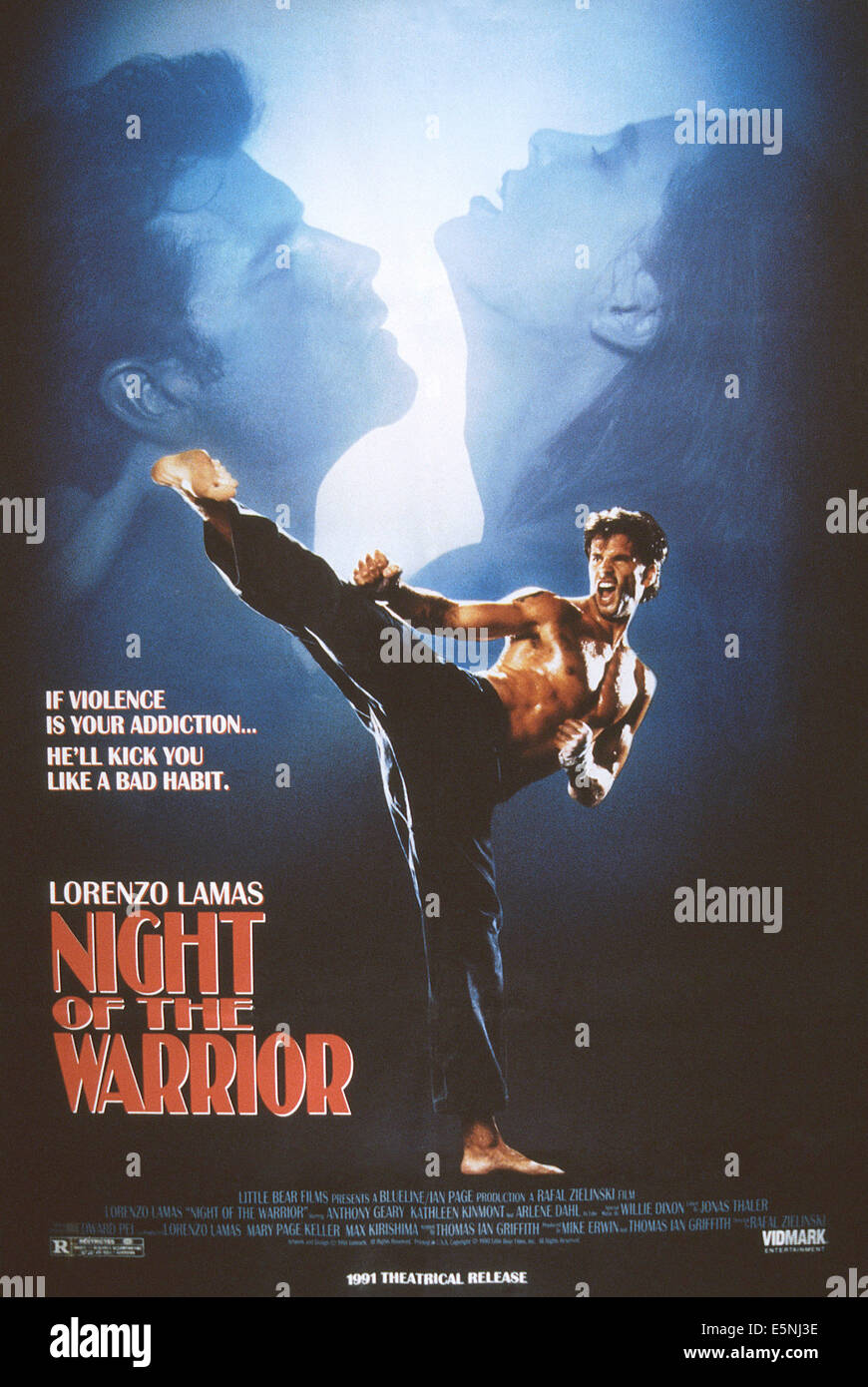 NIGHT OF THE WARRIOR, US poster, Lorenzo Lamas, 1991. ©Trimark Pictures/courtesy Everett Collection Stock Photo