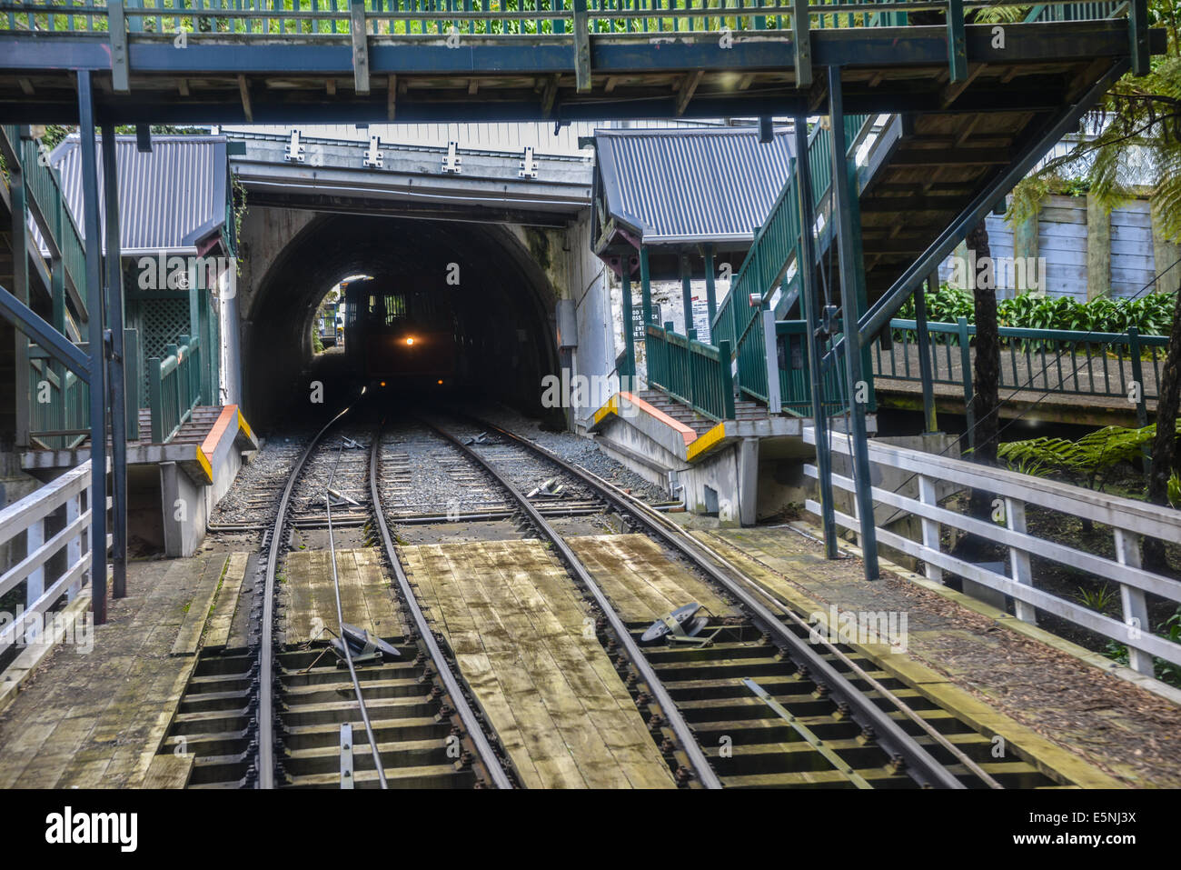 Wellington cable car rail tracks and station lambton quay skyline view