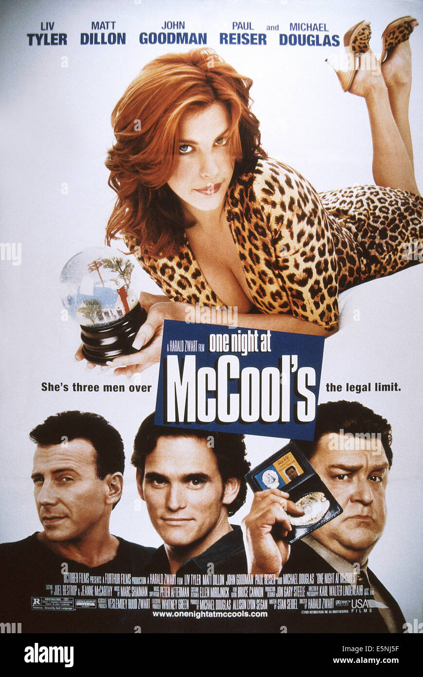 ONE NIGHT AT MCCOOL'S, US poster art, top: Liv Tyler; bottom from left: Paul Reiser, Matt Dillon, John Goodman, 2001. ©USA Stock Photo