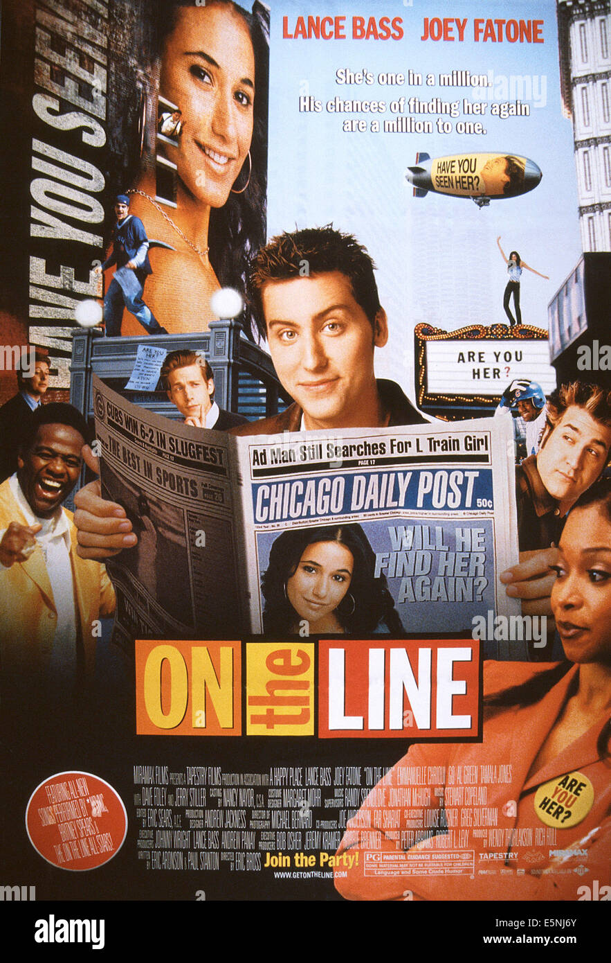ON THE LINE, US poster, Emmanuelle Chriqui (top left), Al Green (bottom left), Lance Bass (center), Joey Fatone (second from Stock Photo