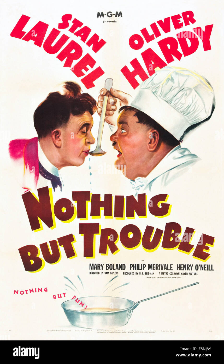 NOTHING BUT TROUBLE, Stan Laurel, Oliver Hardy (Laurel and Hardy), 1944 Stock Photo