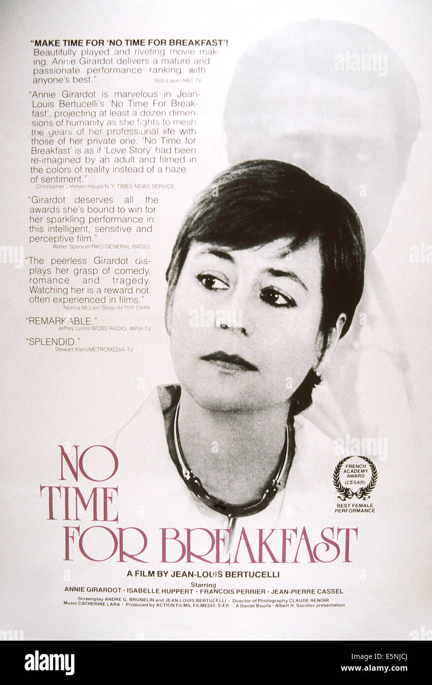 NO TIME FOR BREAKFAST, (aka DOCTEUR FRANCOISE GAILLAND), US poster, Annie Girardot, Jean-Pierre Cassel (rear), 1976 Stock Photo