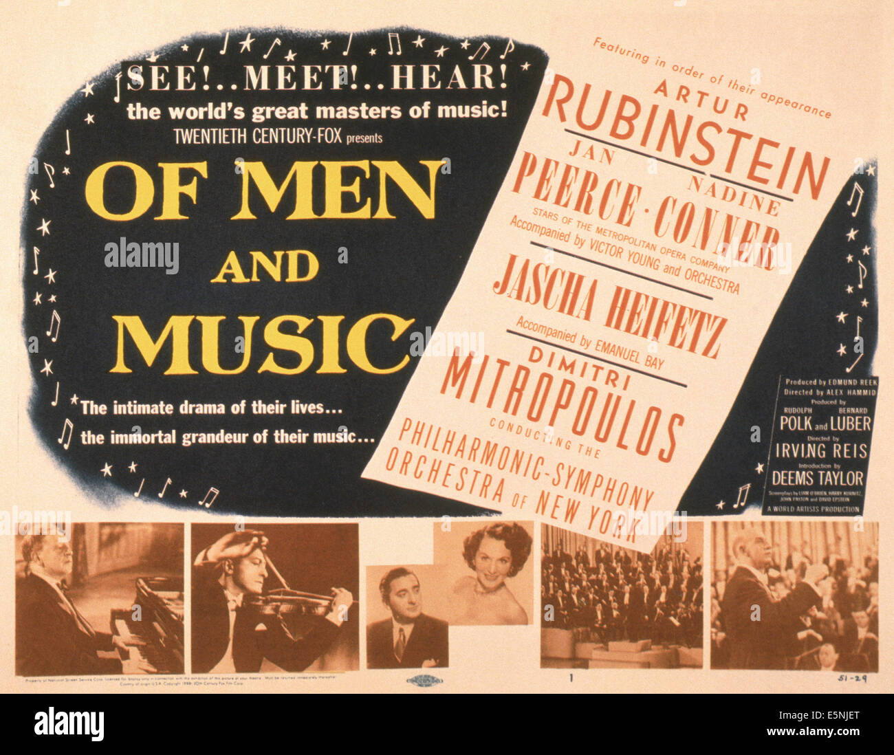 OF MEN AND MUSIC, US poster, from left: Artur Rubinstein, Jascha ...