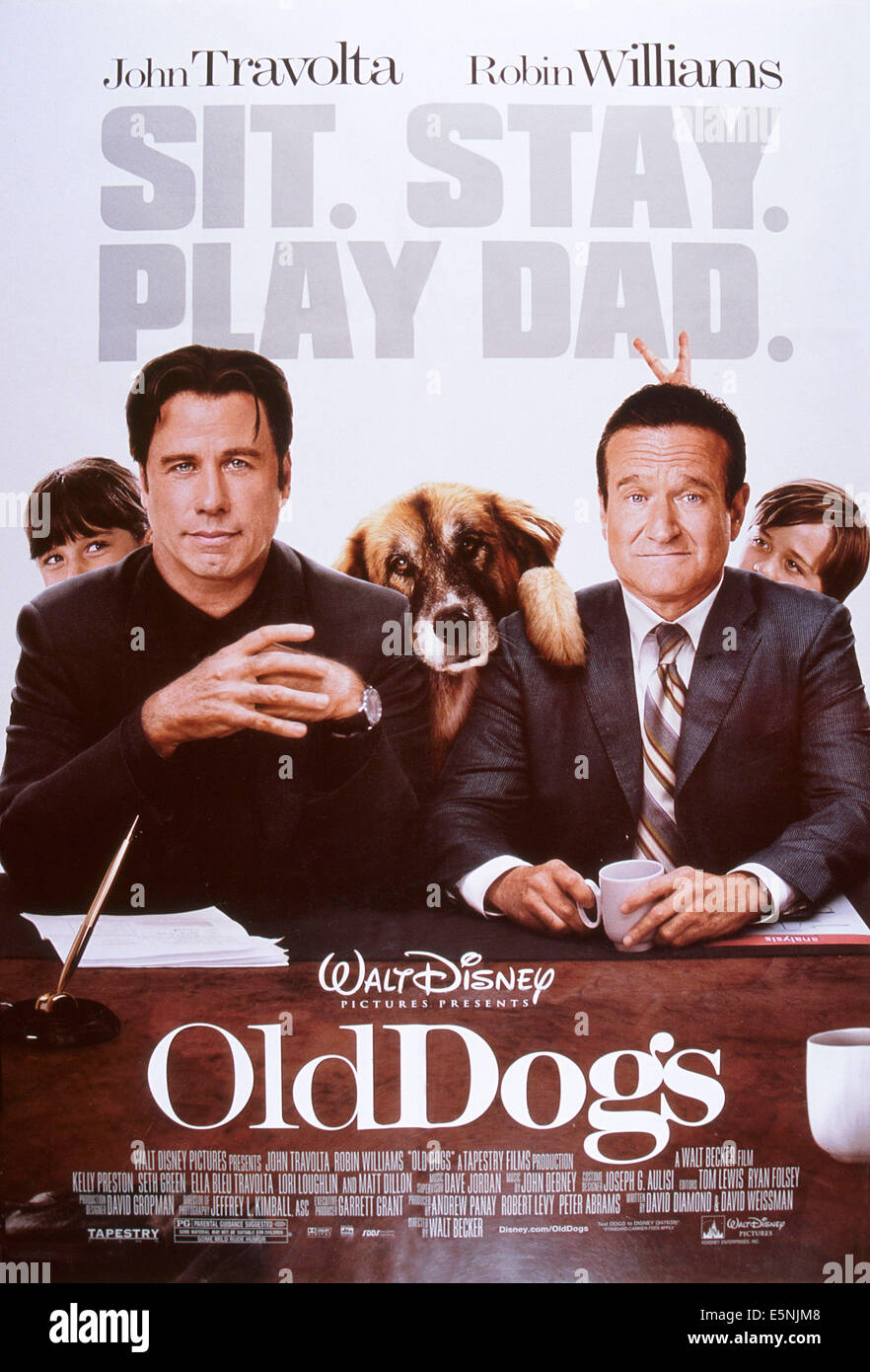 OLD DOGS, US poster, from left: Ella Bleu Travolta, John Travolta, Robin Williams, Conner Rayburn, 2009. ©Walt Disney Studios Stock Photo