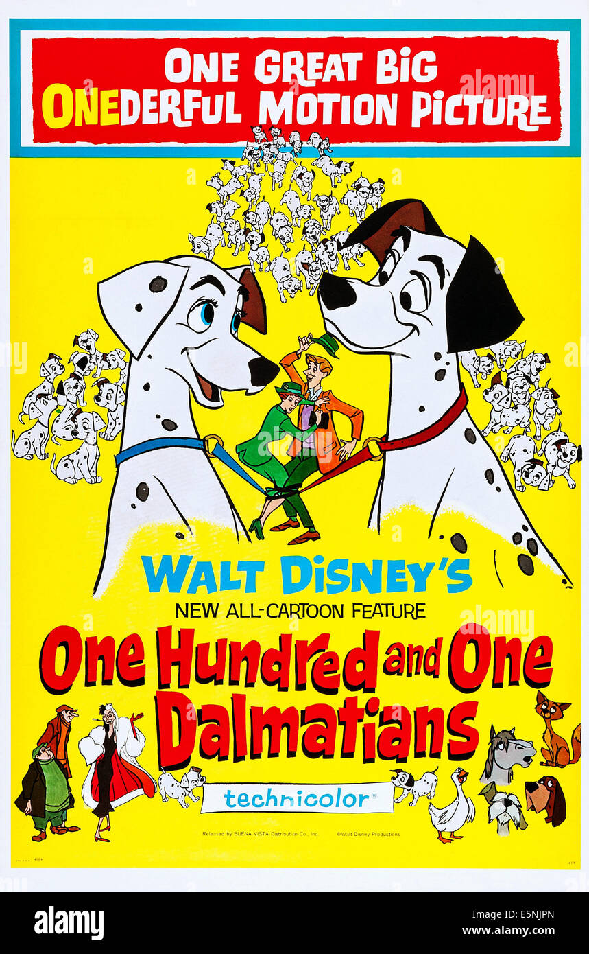 ONE HUNDRED AND ONE DALMATIANS, (aka 101 DALMATIANS), US poster art, 1961 Stock Photo