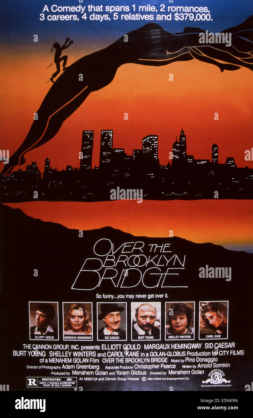 OVER THE BROOKLYN BRIDGE, US poster, from left: Elliott Gould, Margaux Hemingway, Sid Caesar, Burt Young, shelley Winters, Stock Photo