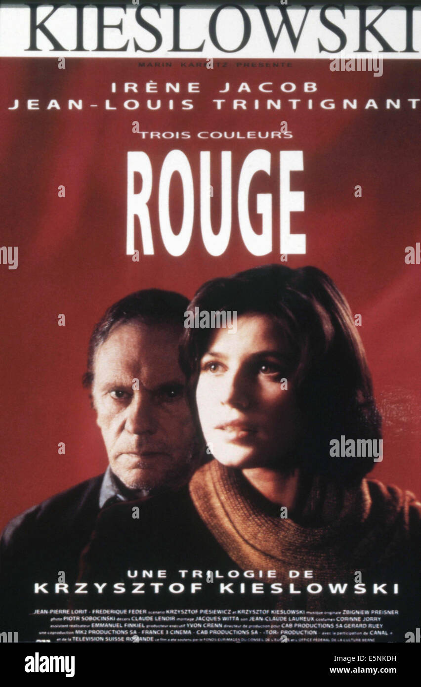 RED, (aka TROIS COULEURS: ROUGE), from left: Jean-Louis Trintignant, Irene Jacob, 1994, (c) Miramax/courtesy Everett Collection Stock Photo
