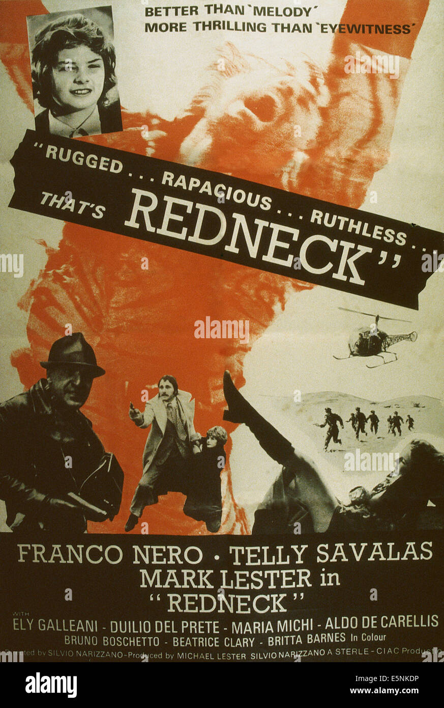 REDNECK, (aka SENZA RAGIONE), Briths poster, Mark Lester (top left), Telly Savalas (bottom left), 1973 Stock Photo