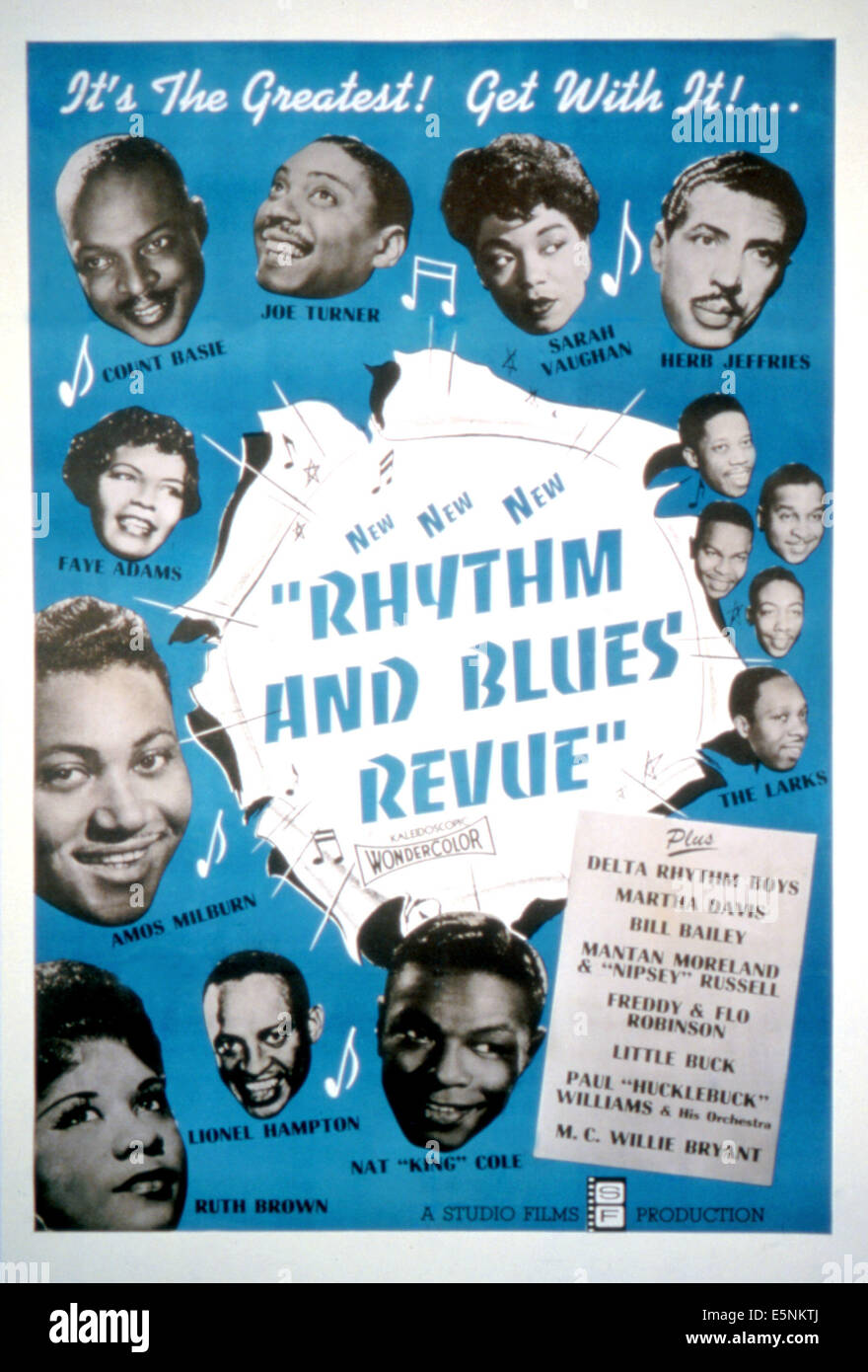 RHYTHM AND BLUES REVUE, Count Basie, Joe Turner, Sarah Vaughan, Herb Jeffries, Faye Adams, Amos Milburn, The Larks, Ruth Brown, Stock Photo