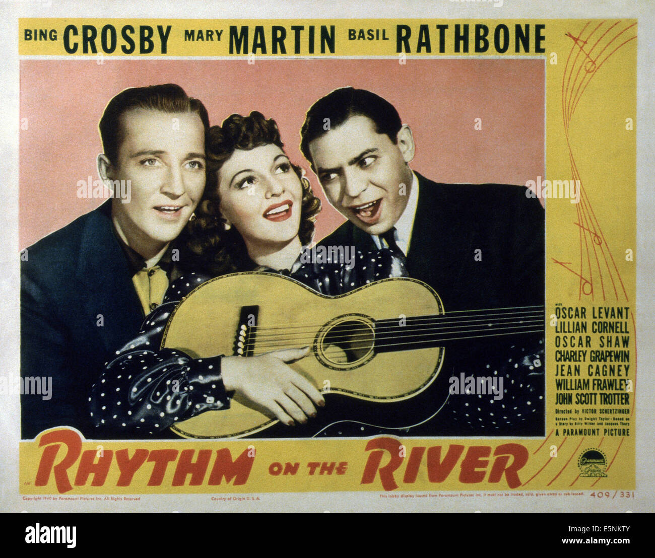 RHYTHM ON THE RIVER, US lobbycard, from left: Bing Crosby, Mary Martin, Oscar Levant, 1940 Stock Photo