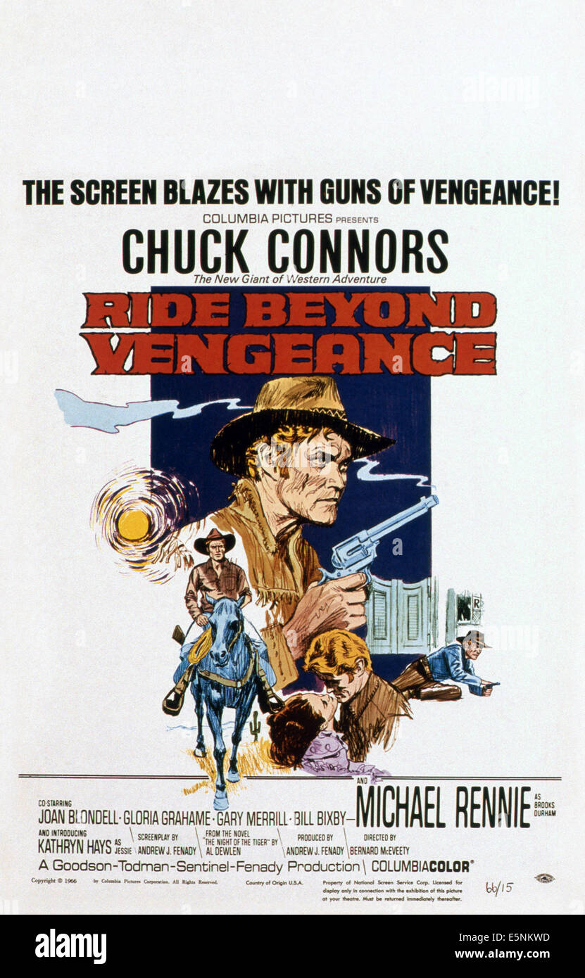 RIDE BEYOND VENGEANCE,  US poster art, Chuck Connors, 1966, Stock Photo