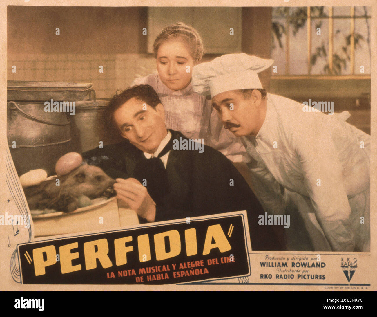 PERFIDIA, US lobbycard, Maria Calvo (rear), Domingo Soler (right), 1939 Stock Photo