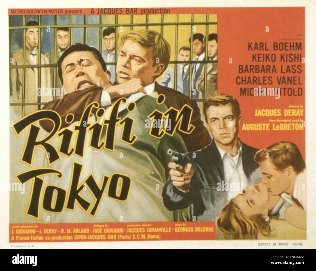 RIFIFI IN TOKYO, (aka RIFIFI A TOKYO), US poster, Karl Bohm (arm around neck, gun), bottom from left: Barbara Lass, Karl Bohm, Stock Photo