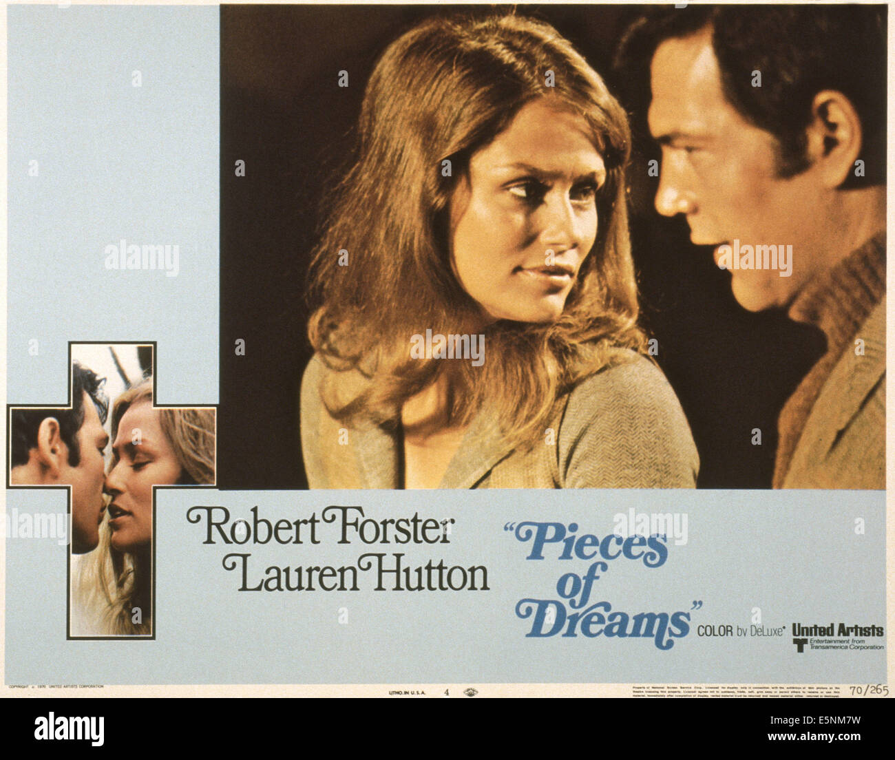 PIECES OF DREAMS, US lobbycard, from left: Lauren Hutton, Robert Forster, 1970 Stock Photo