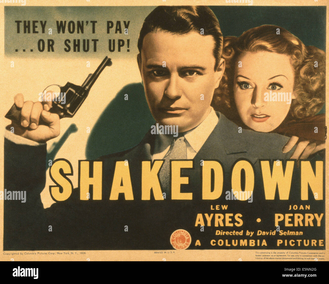 SHAKEDOWN, US poster, from left: Lew Ayres, Joan Perry, 1936 Stock Photo