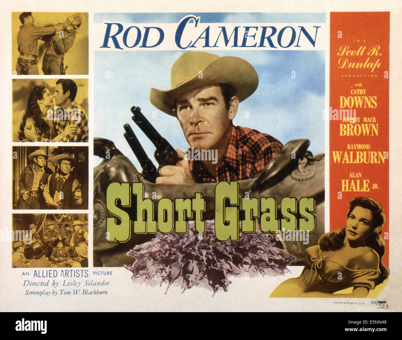 SHORT GRASS, US lobbycard, Rod Cameron (center), Cathy Downs (bottom right), 1950 Stock Photo