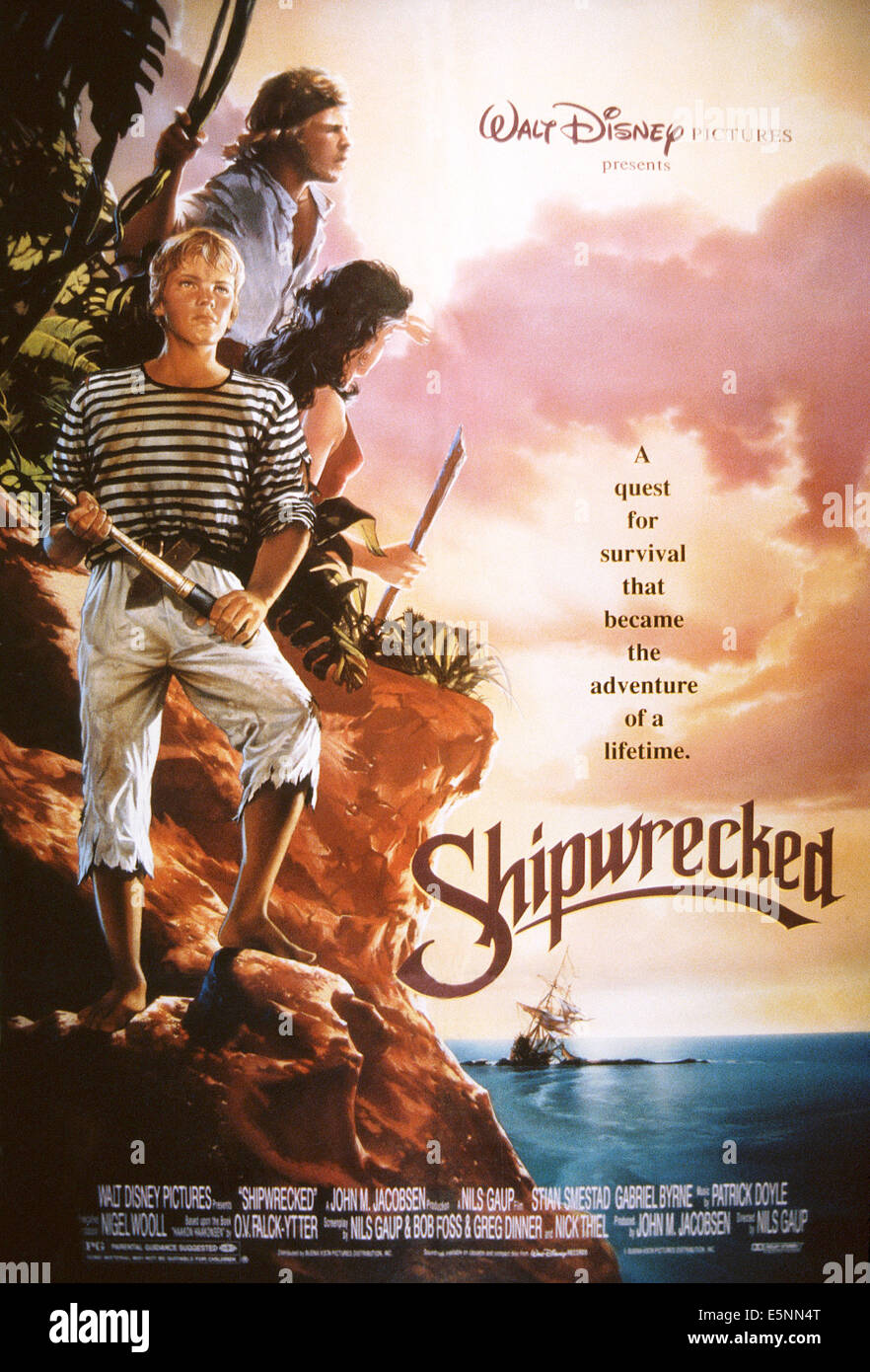 SHIPWRECKED, (aka HAAKON HAAKONSEN), US poster, Stian Smestad (front), 1990, © Buena Vista/courtesy Everett Collection Stock Photo