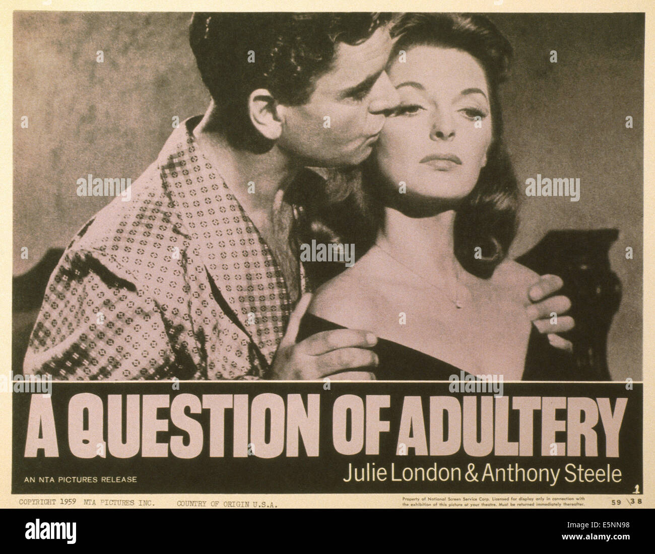 A QUESTION OF ADULTERY, US lobbycard, from left: Anthony Steel, Julie London, 1958 Stock Photo