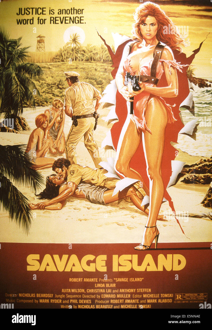 SAVAGE ISLAND, US poster art, Linda Blair, 1985. ©Empire Pictures/courtesy Everett Collection Stock Photo
