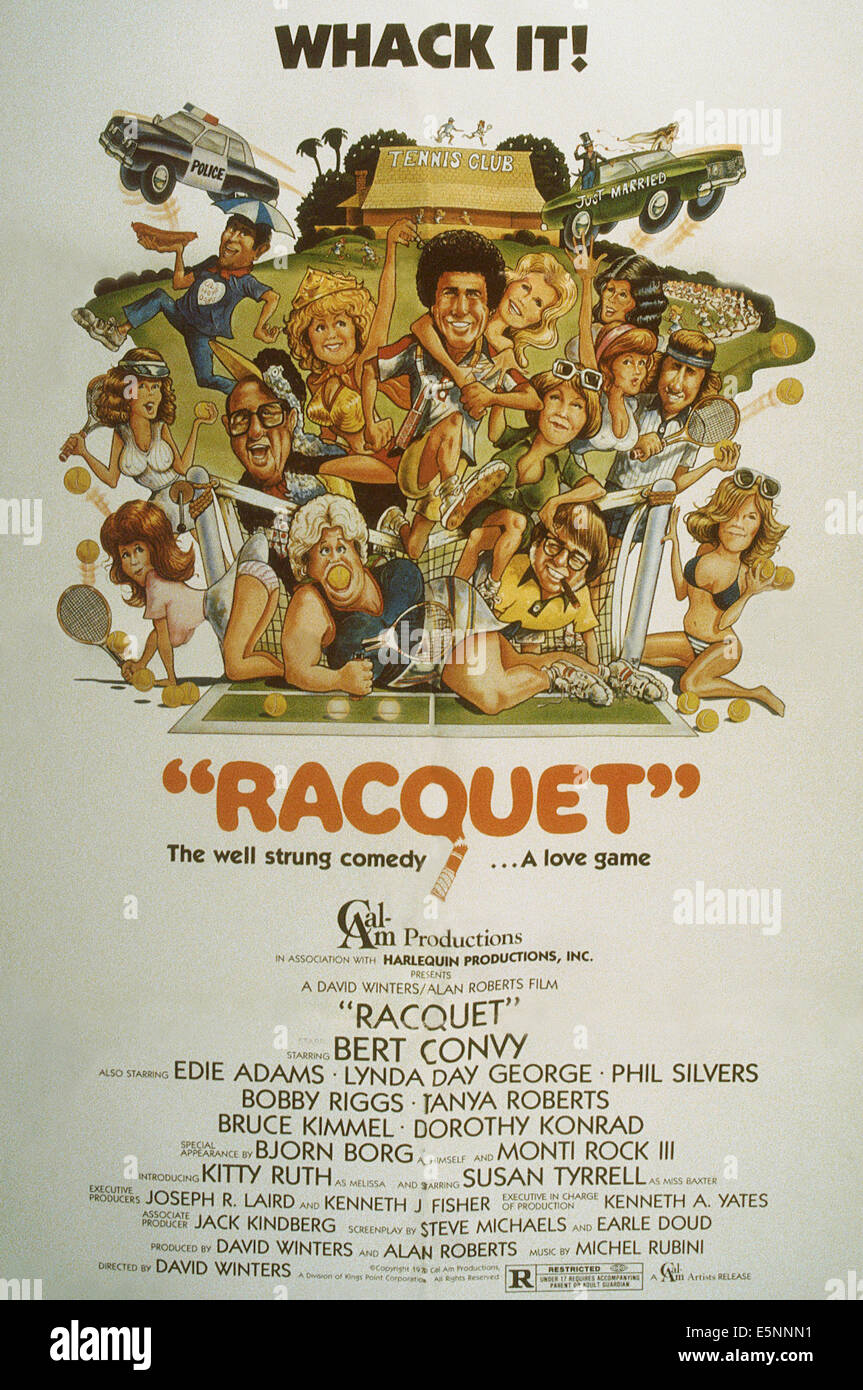 RACQUET, US poster, Bert Convy (center) Linda Day George (arm around neck), 1979, © Cal-Am Productions/courtesy Everett Stock Photo