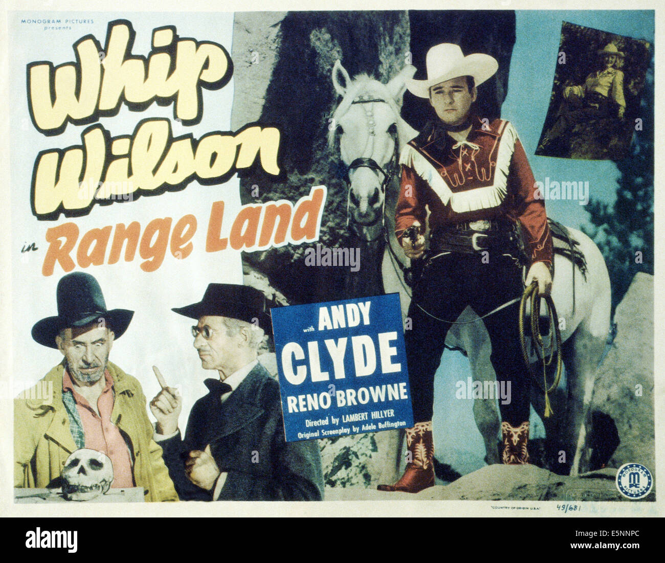 RANGE LAND, from left: Andy Clyde, Billy Griffith, Whip Wilson, 1949 ...