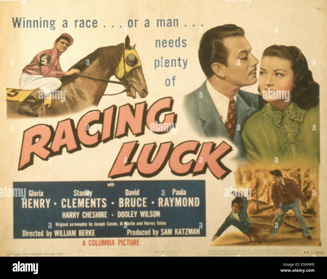 RACING LUCK, US poster, from left: Stanley Clements, David Bruce, Gloria Henry, 1948 Stock Photo