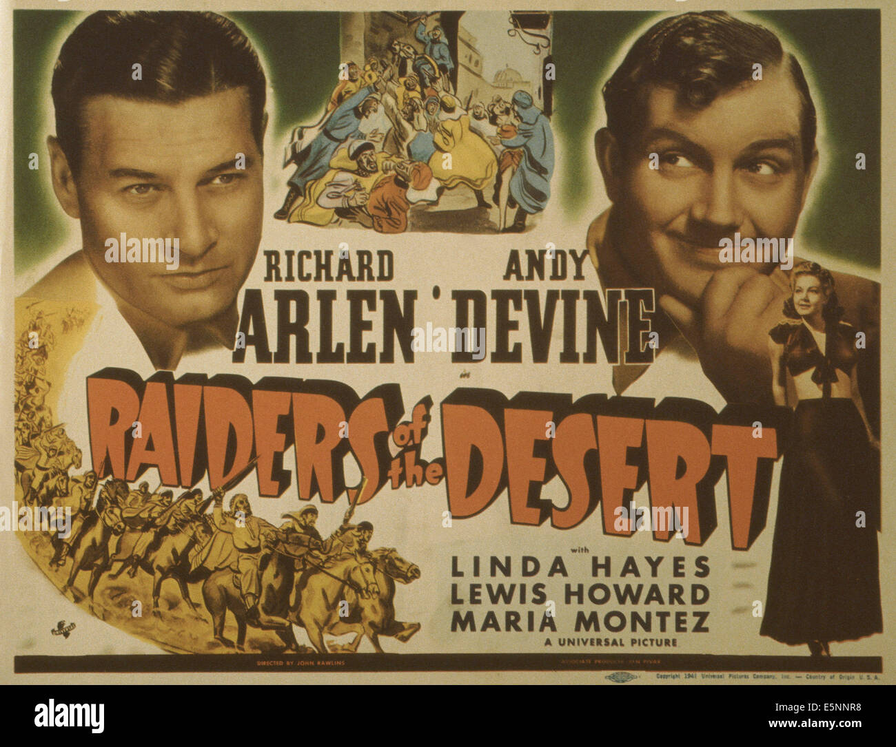 RAIDERS OF THE DESET, US poster, from left: Richard Arlen, Andy Devine, Maria Montez, 1941 Stock Photo