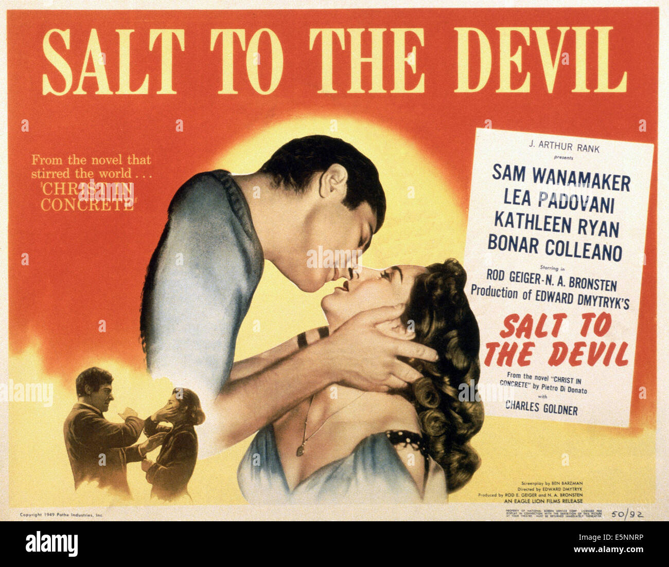 SALT TO THE DEVIL, (aka GIVE US THIS DAY), US poster, bottom and top from left: Sam Wanamaker, Lea Padovani, 1949 Stock Photo