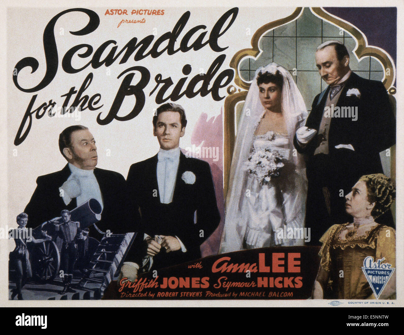 SCANDAL FOR THE BRIDE, US lobbycard, Seymour Hicks (left), Griffith Jones (second left), 1943 Stock Photo