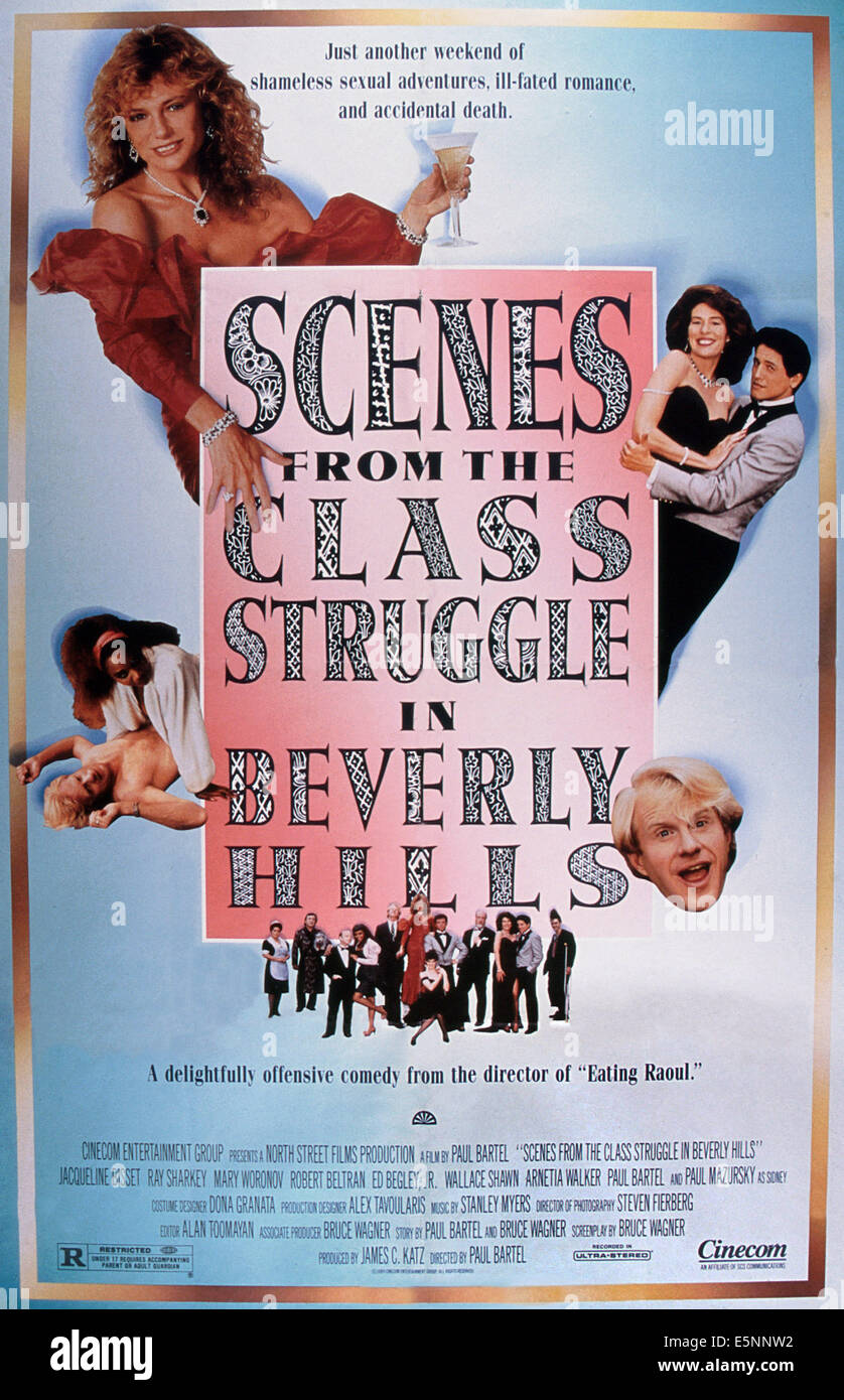 SCENES FROM THE CLASS STRUGGLE IN BEVERLY HILLS, US poster art, top left: Jacqueline Bisset; top right: Mary Woronov, Robert Stock Photo