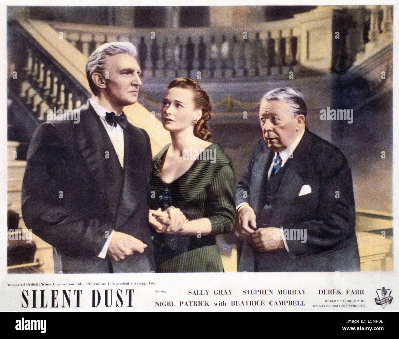 SILENT DUST, British lobbycard, Stephen Murray (left), Seymour Hicks (right),  1949 Stock Photo