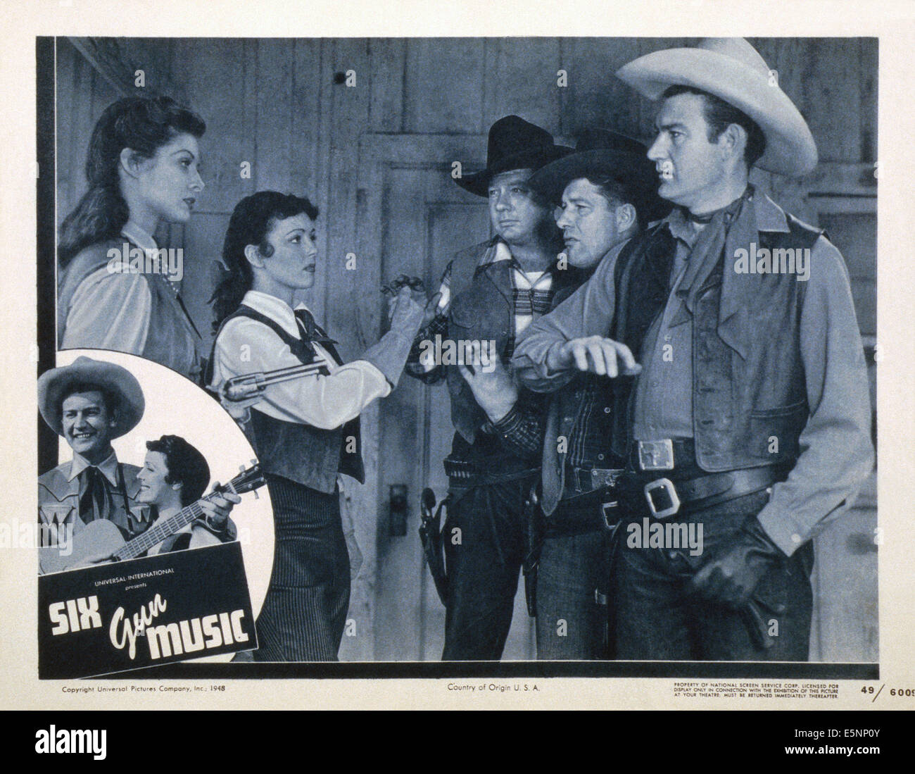 SIX-GUN MUSIC, US lobbycard, bottom left: Tex Williams, Linda Romay,  1949 Stock Photo