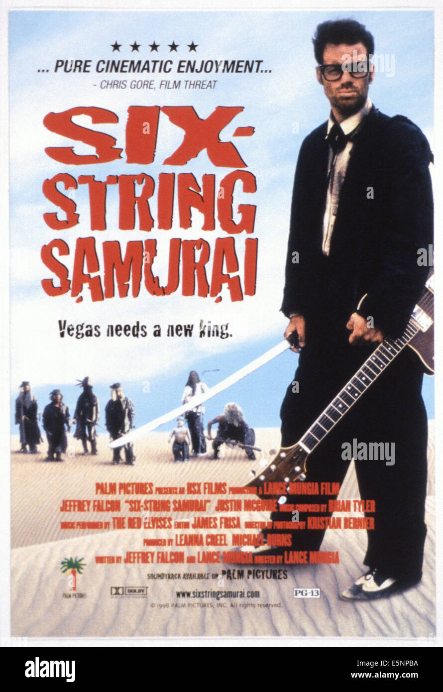 SIX-STRING SAMURAI, US poster art, Jeffrey Falcon, 1998. ©Palm Pictures/courtesy Everett Collection Stock Photo