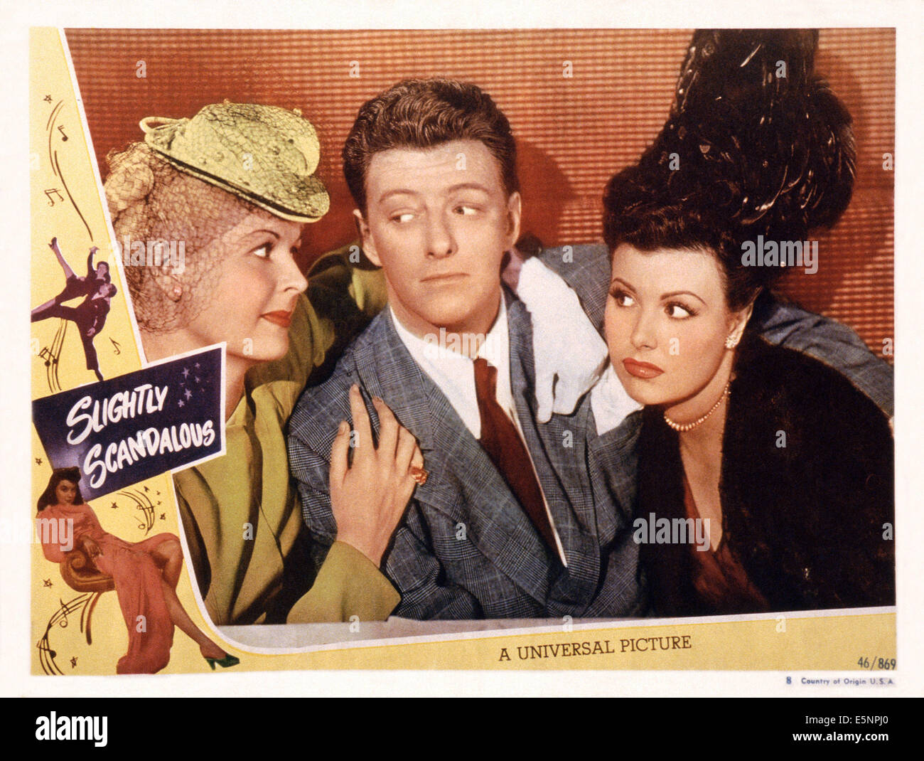 SLIGHTLY SCANDALOUS, US lobbycard, Fred Brady (center), Sheila Ryan (right), 1946 Stock Photo