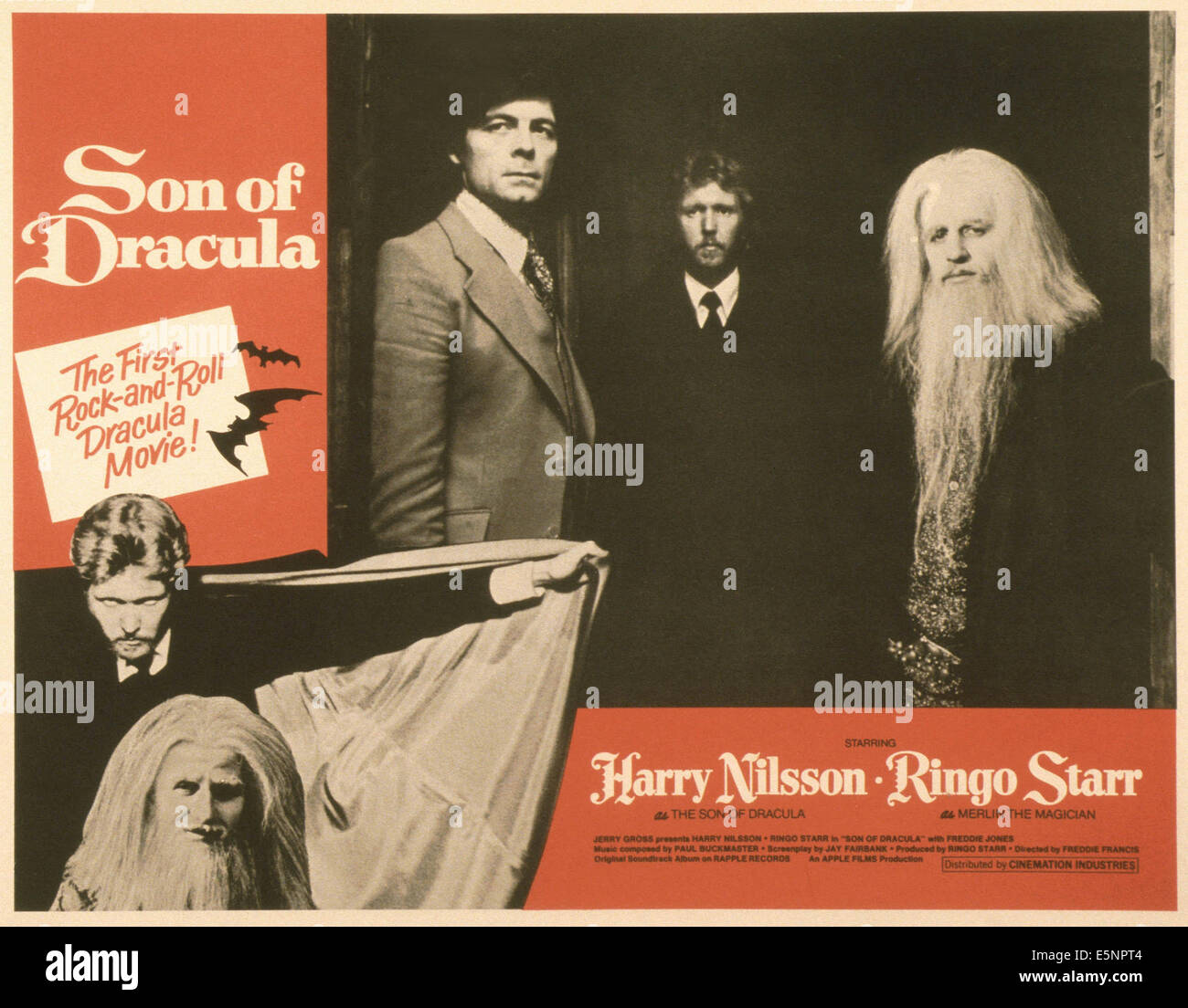 SON OF DRACULA, US lobbycard, bottom from left: Harry Nilsson, Ringo Starr,  top from left: Freddie Jones, Harry Nilsson, ringo Stock Photo - Alamy