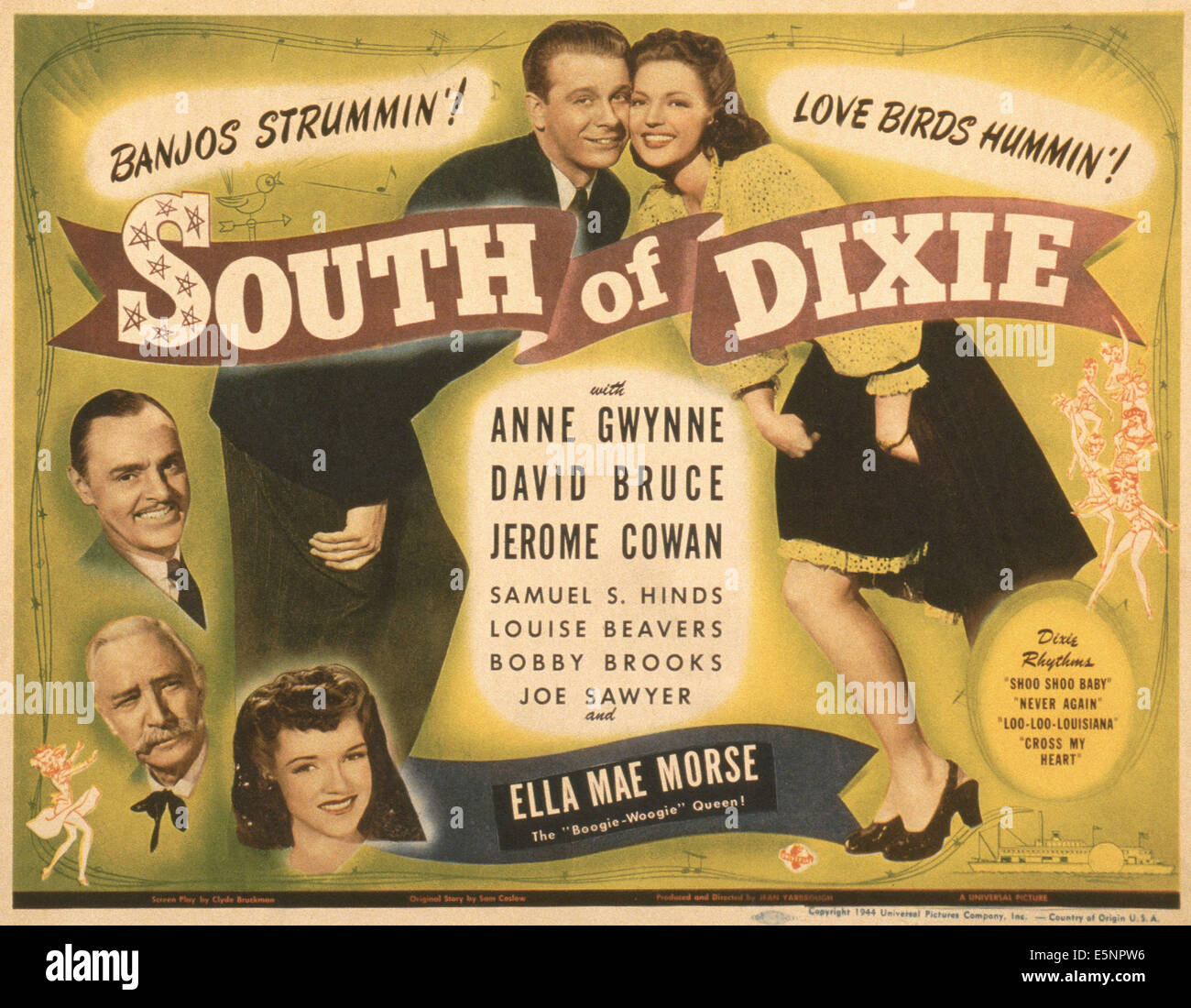 SOUTH OF DIXIE, US poster, cheek to cheek from left: David Bruce, Anne Gwynne, left from top: Jerome Cowan, Samuel S. Hinds, Stock Photo