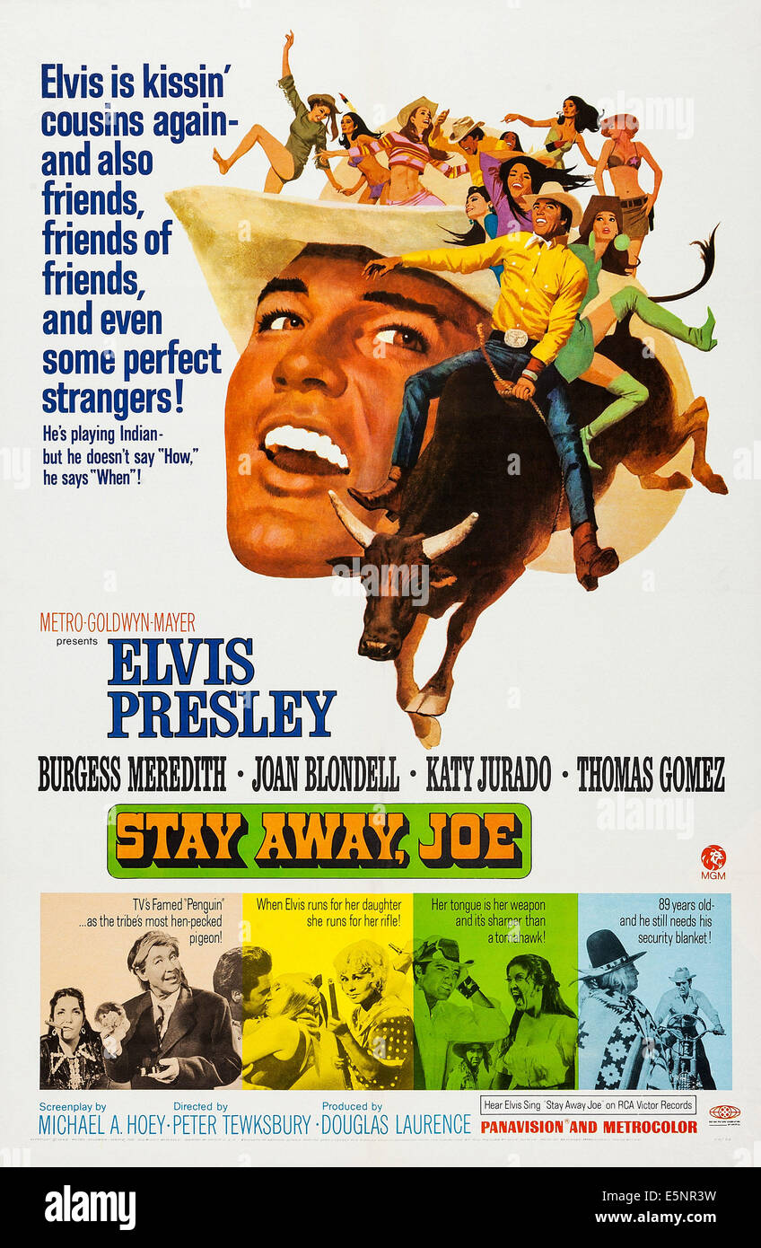 STAY AWAY JOE, US poster, Katy Jurado, Burgess Meredith, Elvis Presley, 1968 Stock Photo
