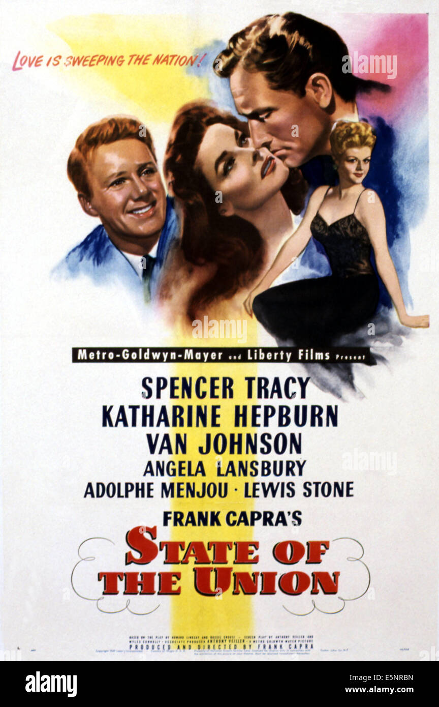 STATE OF THE UNION, US Poster, from left: Van Johnson, Spencer Tracy, Katharine Hepburn, Angela Lansbury, 1948 Stock Photo