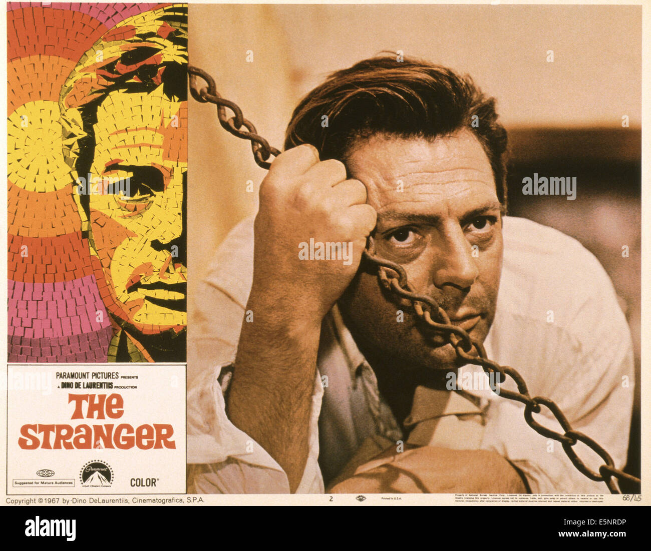 THE STRANGER, (aka LO STRANIERO), US lobbycard, Marcello Mastroianni, 1967 Stock Photo