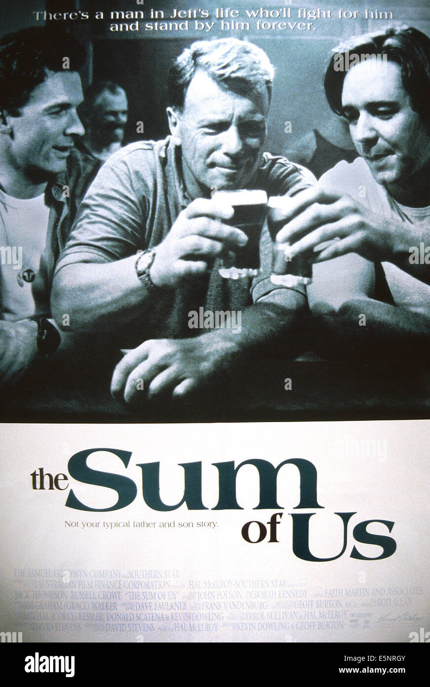 THE SUM OF US, US poster art, from left: John Polson, Jack Thompson, Russell Crowe, 1994. ©Samuel Goldwyn Company/courtesy Stock Photo