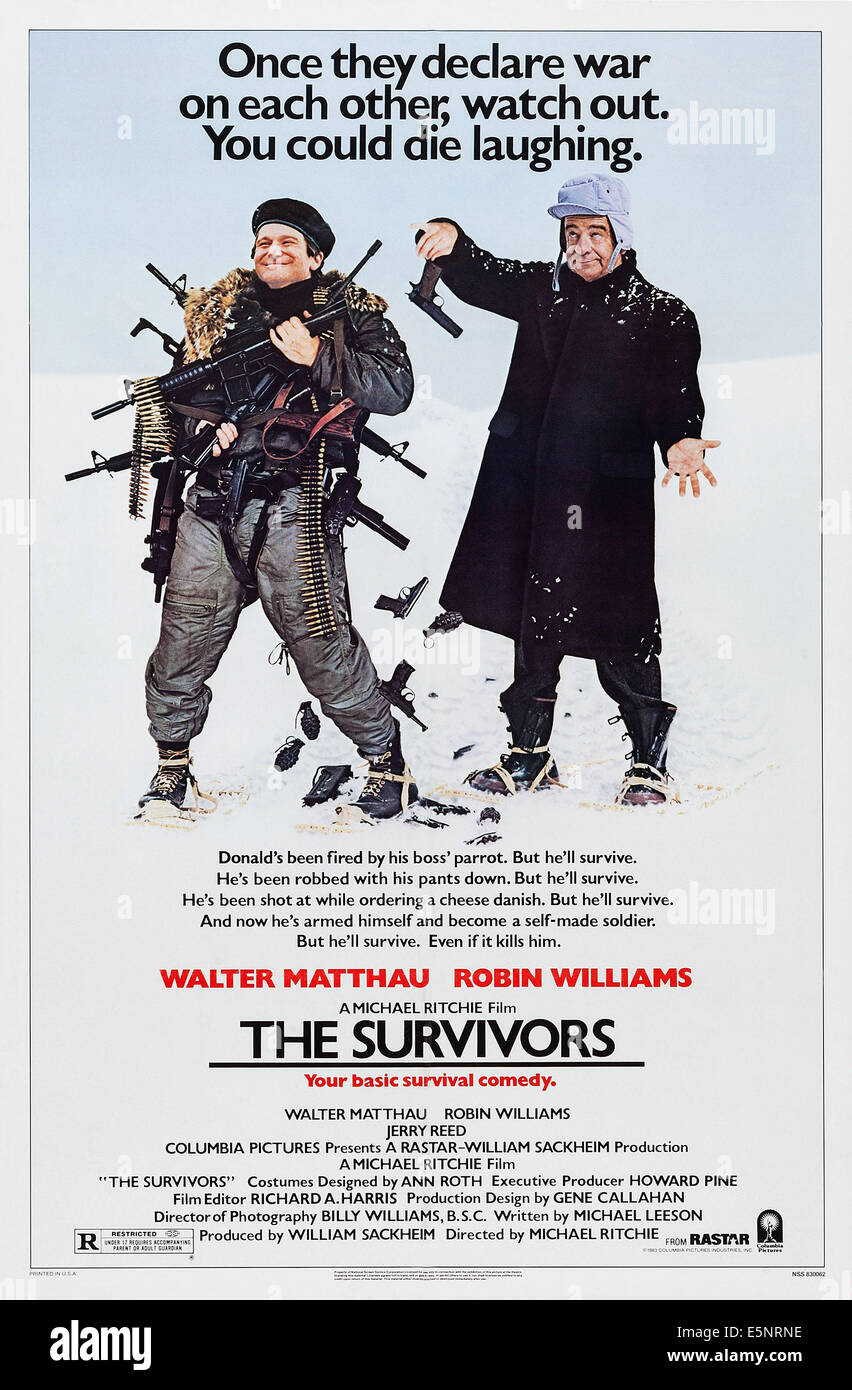 THE SURVIVORS, US poster art, from left, Robin Williams, Walter Matthau, 1983. ©Columbia Pictures/courtesy Everett Collection Stock Photo