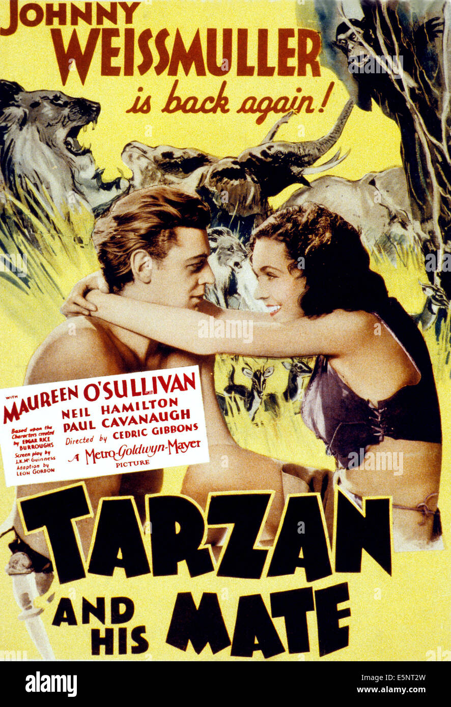 TARZAN AND HIS MATE, Johnny Weissmuller, Maureen O'Sullivan, 1934 Stock Photo