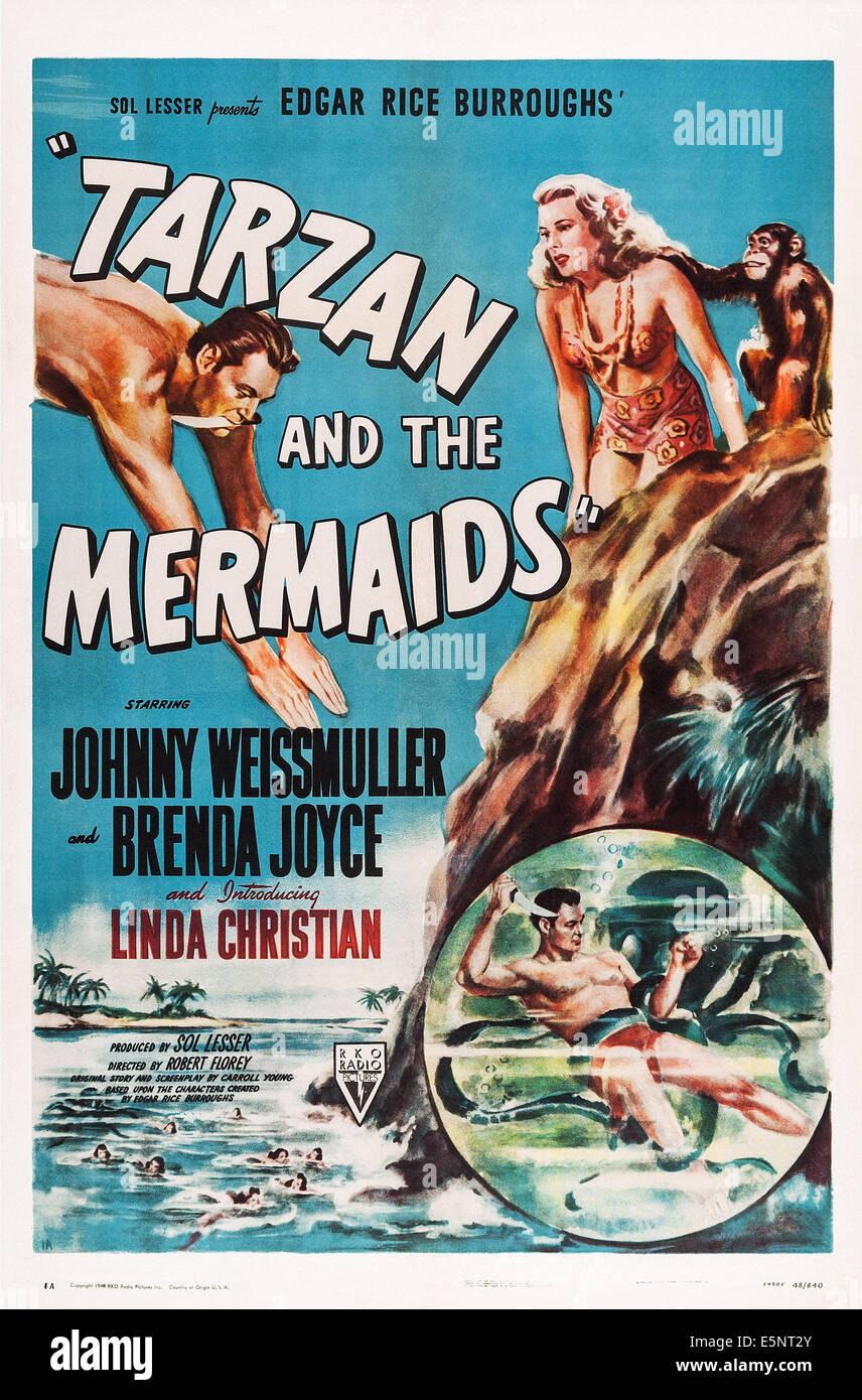 TARZAN AND THE MERMAIDS, Johnny Weissmuller, Brenda Joyce, 1948 Stock Photo