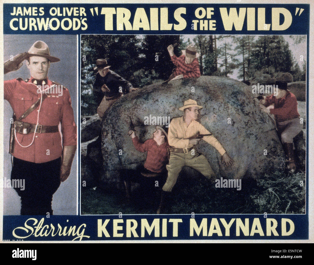 TRAILS OF THE WILD, US lobbycard, Kermit Maynard (left and yellow short center), 1935 Stock Photo