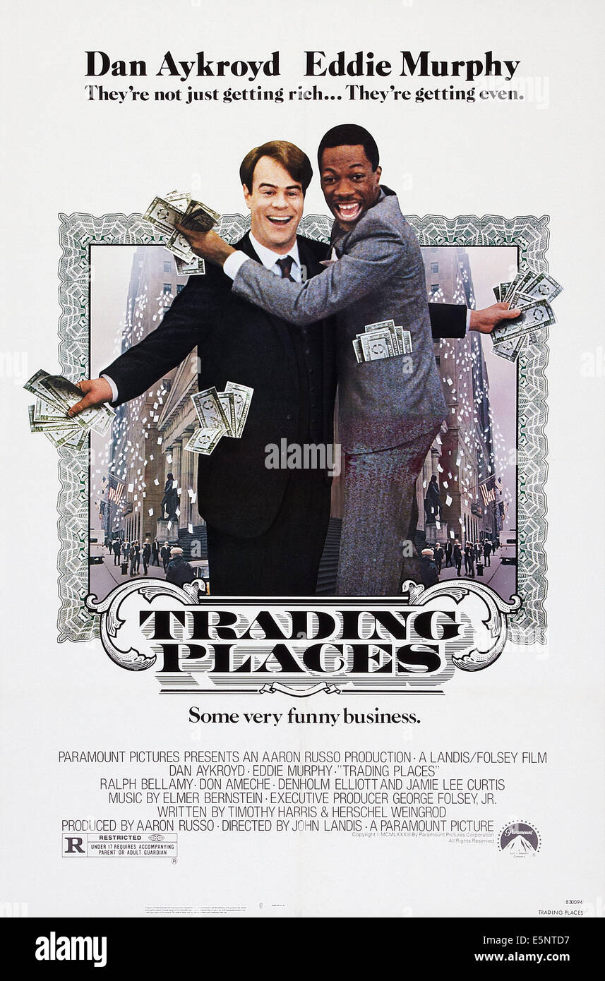 TRADING PLACES, US poster art, from left: Dan Aykroyd, Eddie Murphy, 1983, © Paramount/courtesy Everett Collection Stock Photo