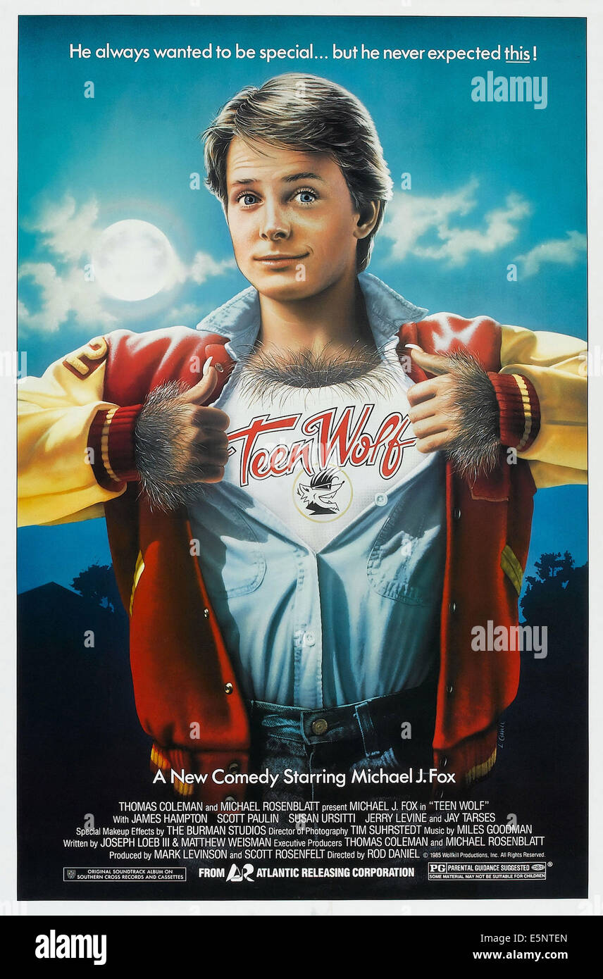 TEEN WOLF, US poster, Michael J. Fox, 1985, © Atlantic Releasing/courtesy Everett Collection Stock Photo